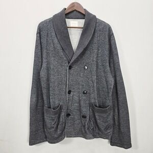Billy Reid Knit Jacket Cardigan Men's Large Gray Double Breasted Shawl Collar